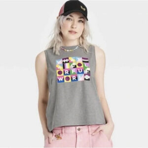 Take Pride what a colorful world grey sleeveless tank top XL‎